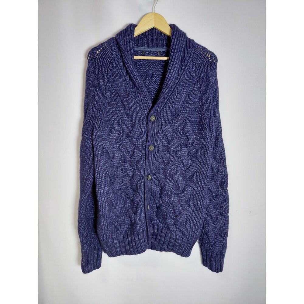 ACRYLIC Purple Wool Knit Cardigan Sweater Solid Long Sleeve Wool Blend Size M